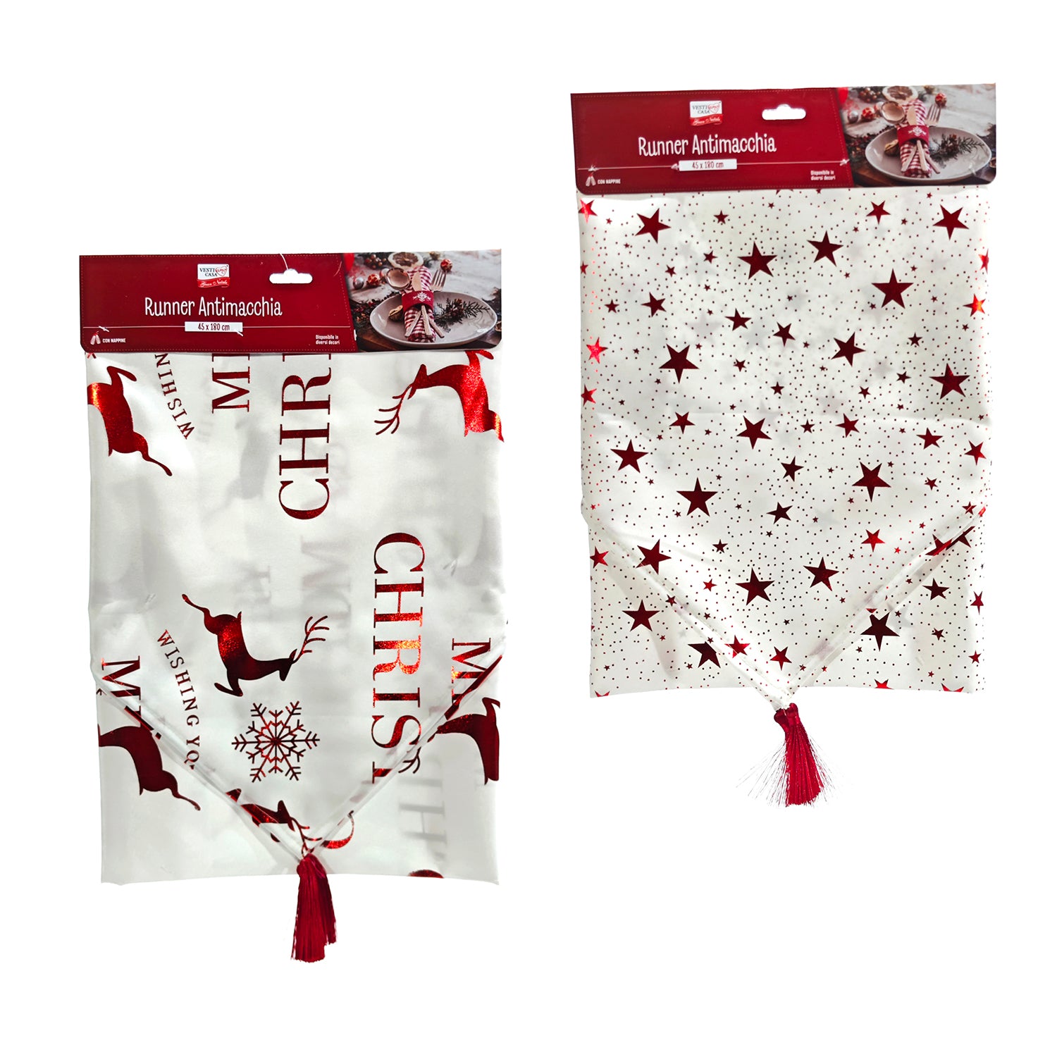VESTIAMO CASA GRAN NATALE - Runner da tavola Bianco e Rosso 180x45 cm